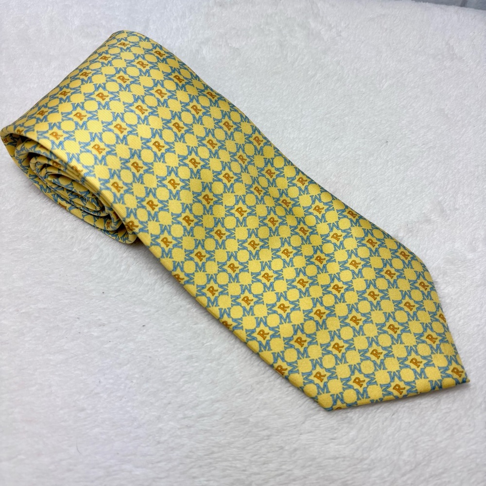 Real Madrid Club De Futbol Pure Silk‎ Standard Yellow Geometric Patterned Tie